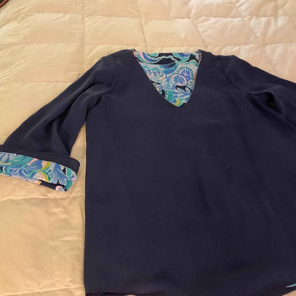 Lilly Pulitzer Florin 3/4 Sleeve Top Blouse Sirens Spirits V-Neck Reversible